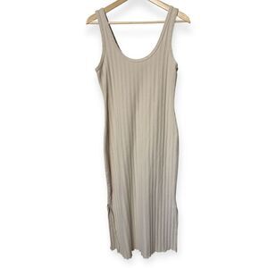 Sleeveless Ribbed Tank Dress in Light Taupe
